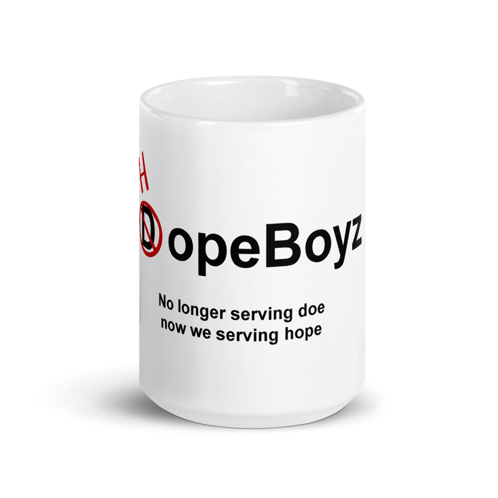 White glossy Hopeboyz mug